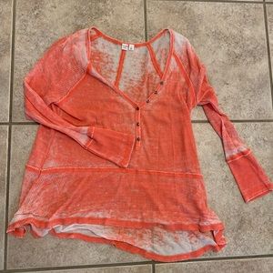 Orange long sleeve waffle shirt